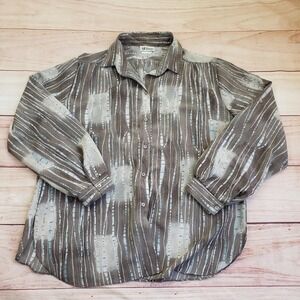 All Hours Shirt Womens Large Brown Geometric Collared Button Up Long Sleeve VTG‎